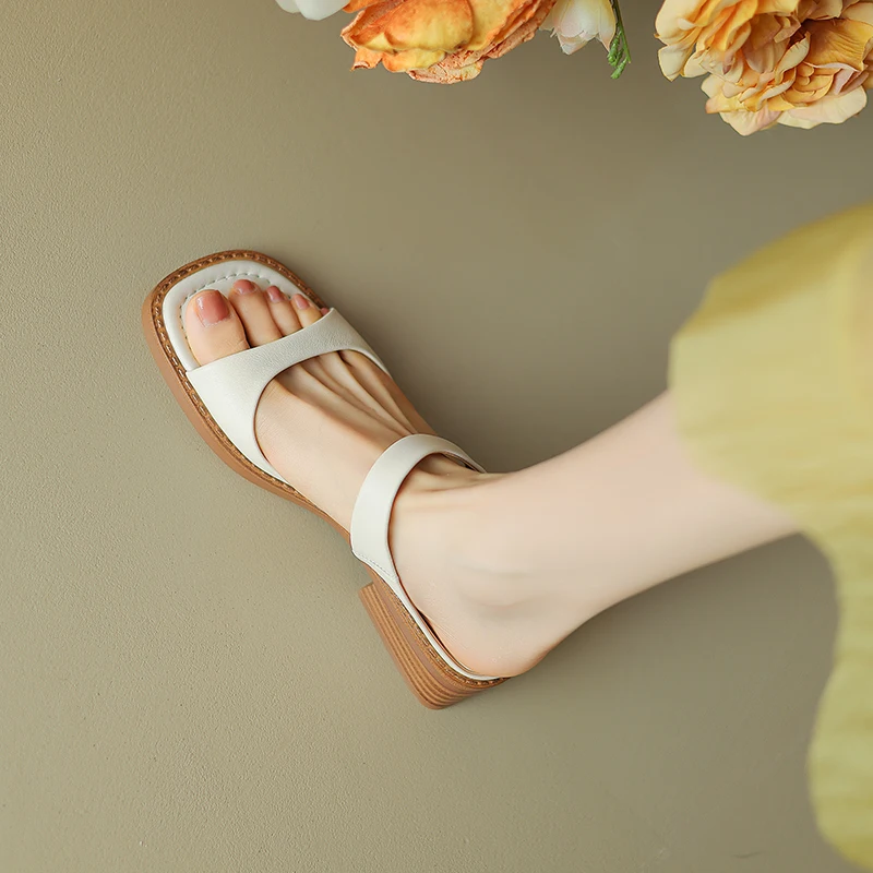 Genuine leather thick heel casual slippers - Image 11