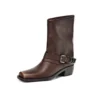 Punk mid-calf buckle motorcycle boots with thick heels