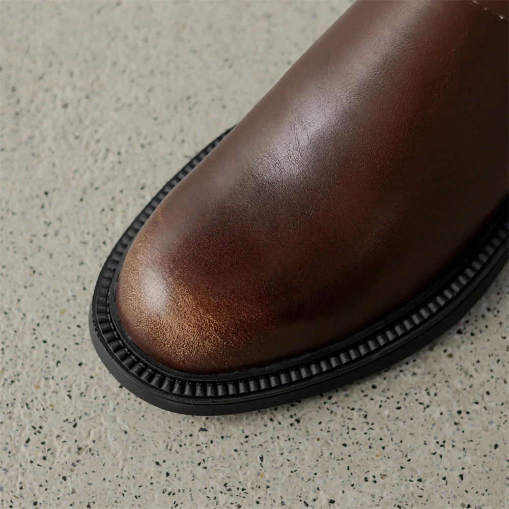 Genuine leather knee high buckle boots for women - Image 7