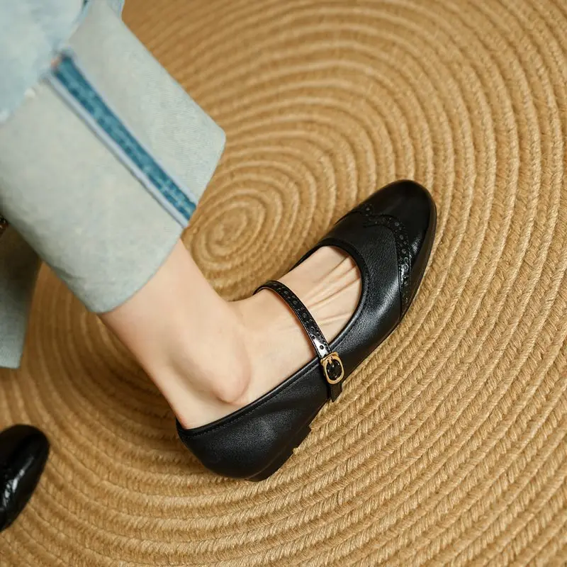 Genuine leather flat mary jane shoes for women - Image 5