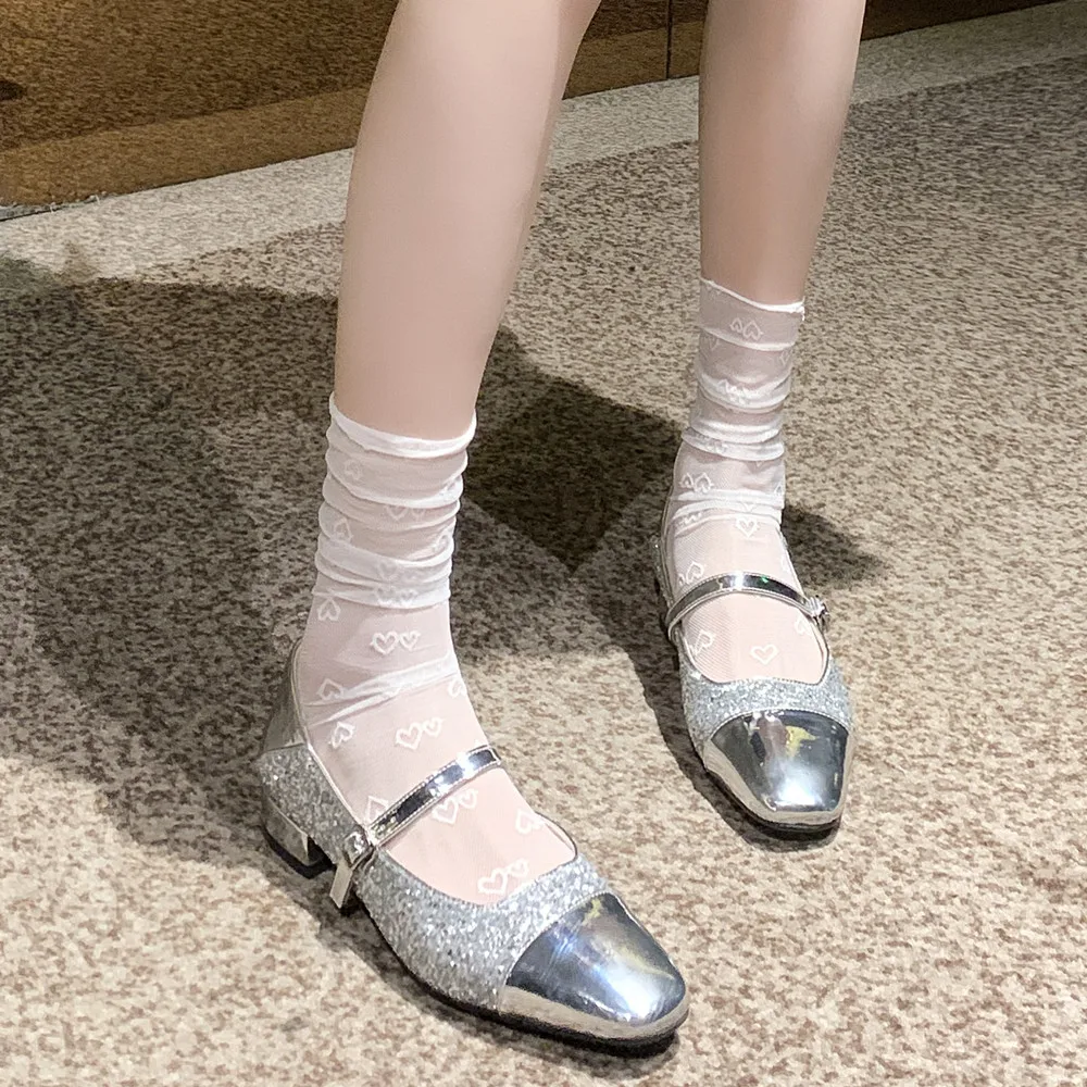 Bling women’s low heel leather mary jane pumps - Image 3