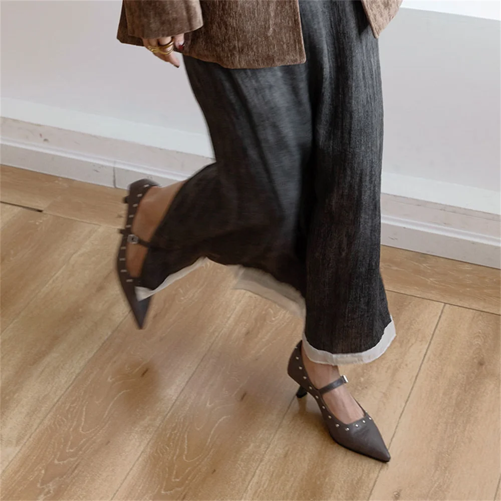 Thin high heels genuine leather stiletto shoes - Image 4