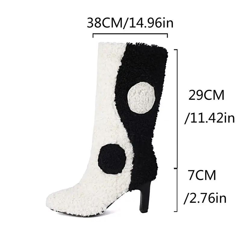 Winter warm plush high heel boots slip-on outdoor mid calf - Image 3