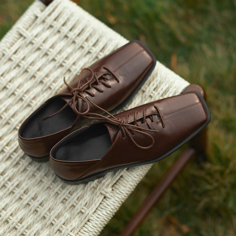 Genuine leather lace up low heel pumps for office - Image 6