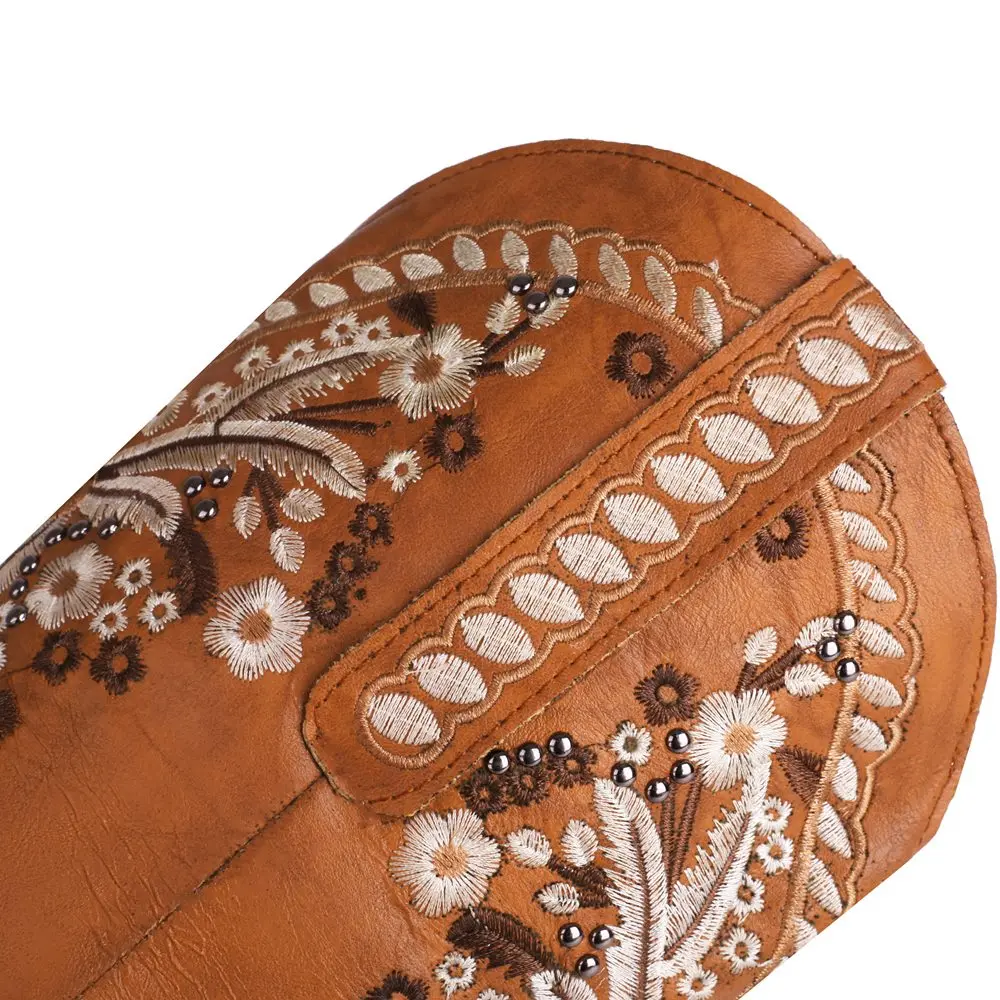 Embroidered knee high western boots with block heels - Image 9