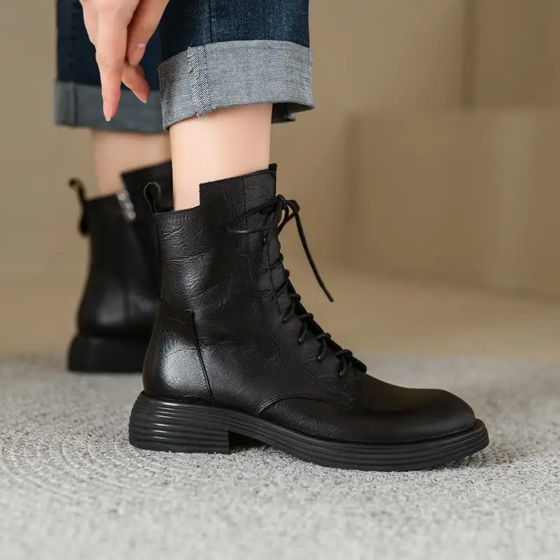 Genuine leather mid heel ankle boots for women - Image 6