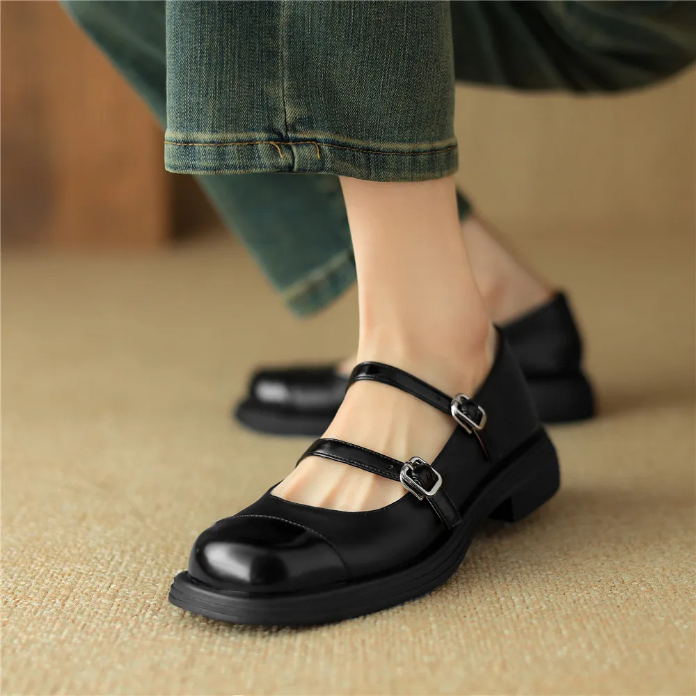 Genuine leather round toe mary jane pumps - Image 3