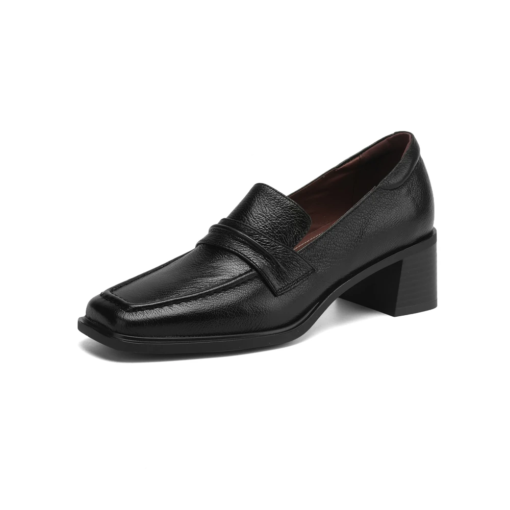 Retro genuine leather high heel pumps with square toe - Image 2