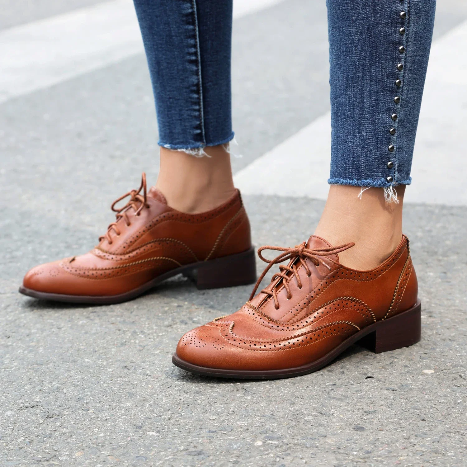 Spliced retro lace-up brogue loafers - Image 7