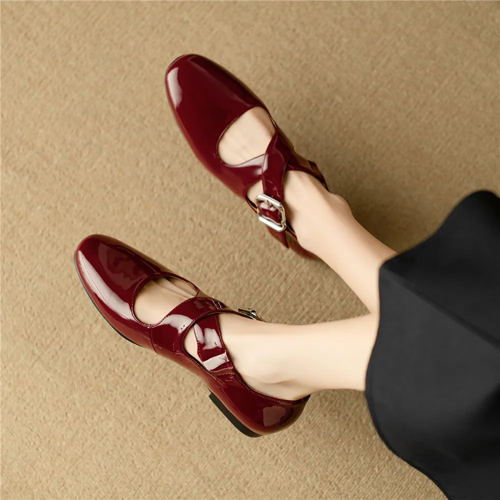Genuine leather low heel round toe pumps for women - Image 3