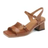 Retro brown chunky heel double buckle sandals