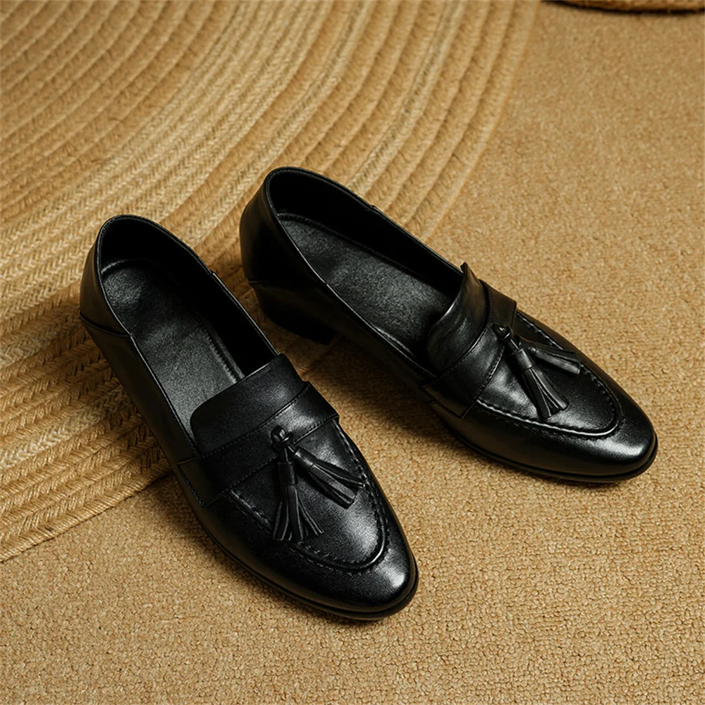 Genuine leather high heeled loafers - Image 7