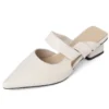 Genuine leather pointed toe thick heels mules slippers