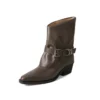 Genuine leather mid-calf warm boots with pointed toe