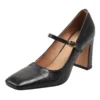 Genuine leather square toe mary jane high heels