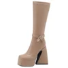 Knee high platform boots with solid style and high heels
