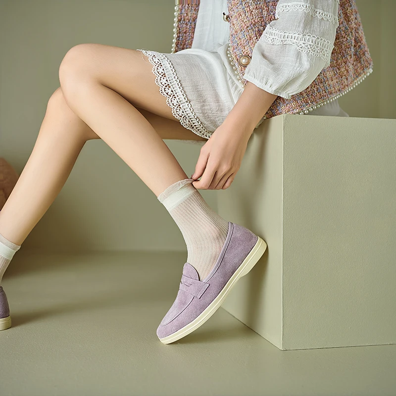Natural suede loafers in purple and apricot - Image 9