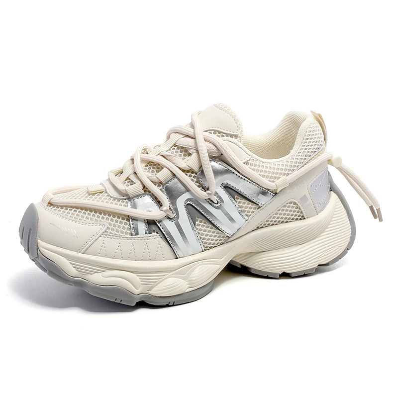 Casual lace up platform sneakers with patchwork design - Image 6