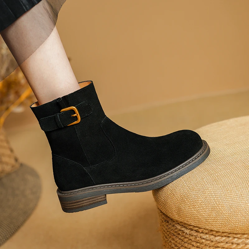Ankle high heel booties genuine leather winter boots - Image 5