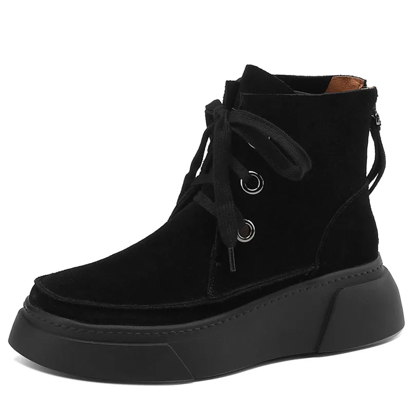 Cow suede leather ankle boots with chunky heels and zipper - Image 2