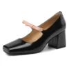 Genuine leather mary jane chunky heels office dress shoes