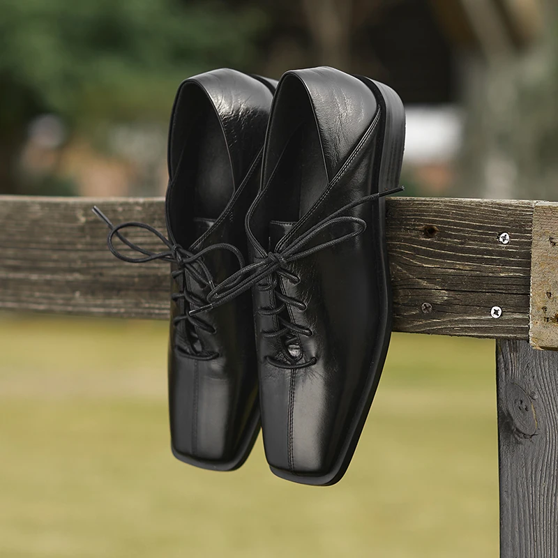 Genuine leather lace up low heel pumps for office - Image 4