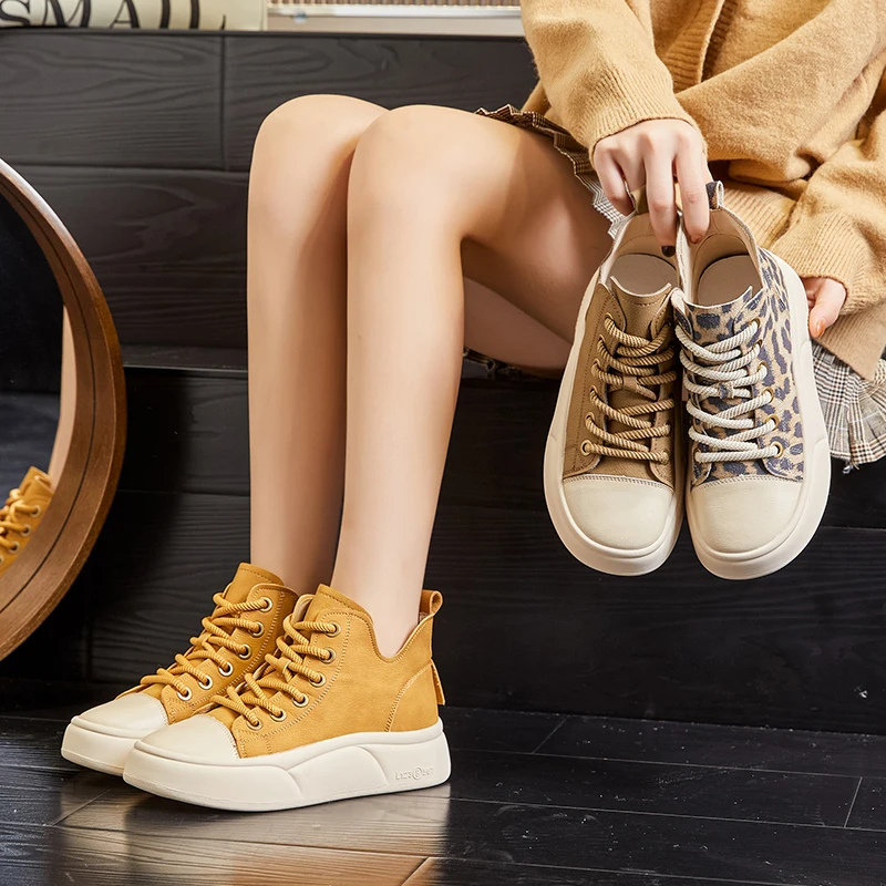 Genuine leather platform ankle boots casual retro sneakers - Image 7