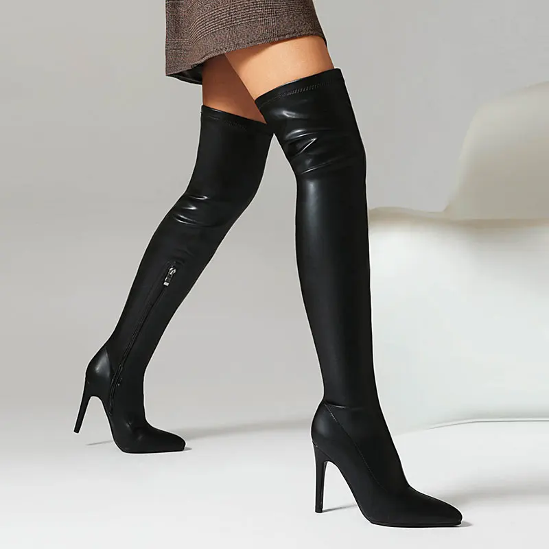 Thigh high elastic heeled winter boots - Image 18