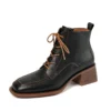 Retro leather ankle boots with lace up and square heels