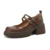 Retro genuine leather mary jane pumps with thick heels