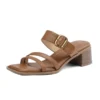 Thick heels leather sandals with metal buckle
