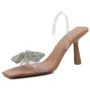 Transparent rhinestone bow sandals