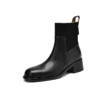 Genuine leather chunky heel chelsea boots