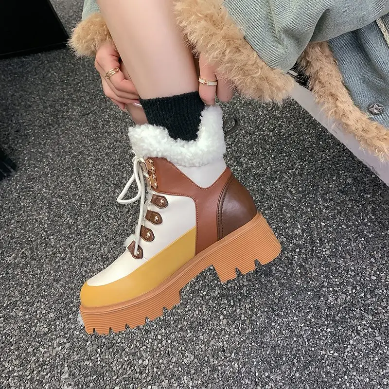 Genuine leather winter lace-up ankle boots - Image 3