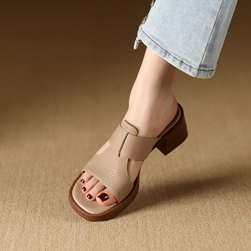 Genuine leather peep toe high heel sandals - Image 10