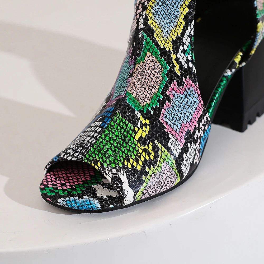 Multicolor open-toe snake print ankle boots - Image 3