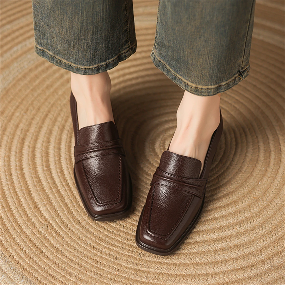 Retro genuine leather high heel pumps with square toe - Image 3