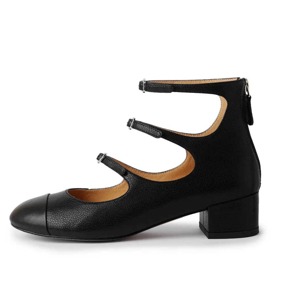Genuine leather buckle pumps with back zipper - Image 3