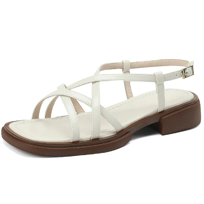 Genuine leather low heel sandals for women - Image 3