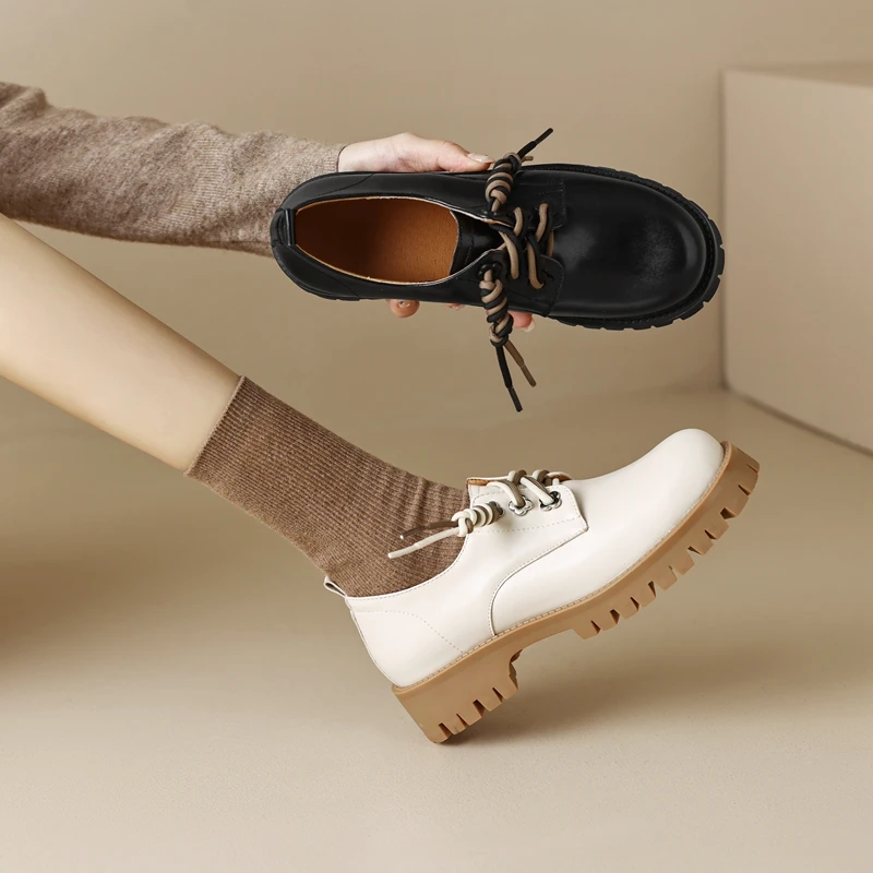 Round toe thick sole lace-up oxford casual shoes - Image 3