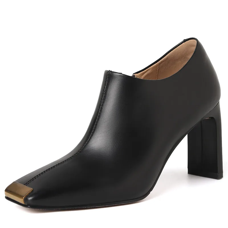 Genuine leather zipper dress pumps with thick high heels - Image 7