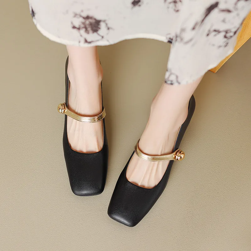 Genuine leather vintage square toe high heels mary janes shoes - Image 4