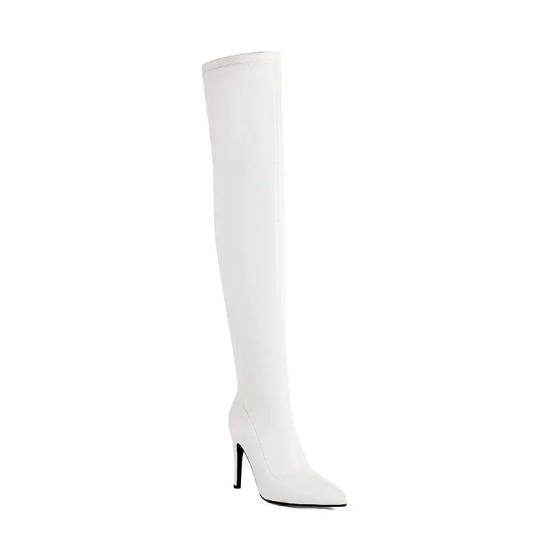 Thigh high elastic heeled winter boots - Image 13