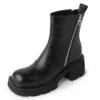 Genuine leather ankle boots with zipper and square heels