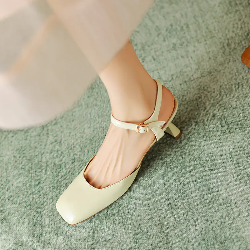 Elegant leather sandals with square toe and unique heels - Image 3