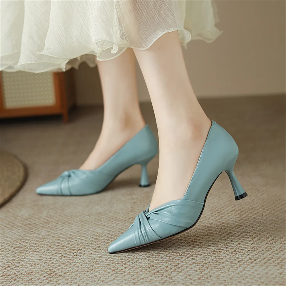 Genuine leather pointed toe office pumps - Image 5