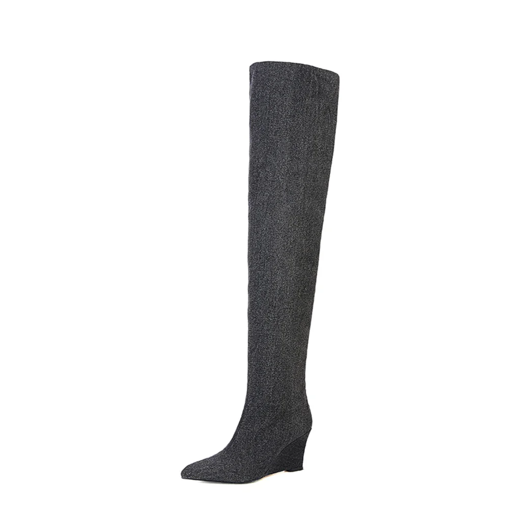 Knee high wedge heels party boots - Image 5