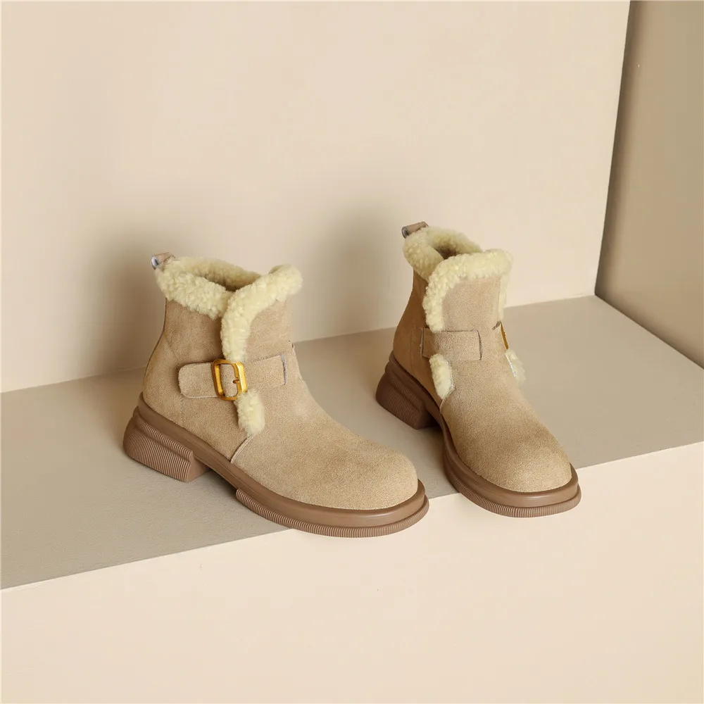 Round toe ankle boots with belt buckle in cow suede leather - Image 8