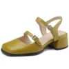 Retro thick heels square toe sandals for office and casual wear