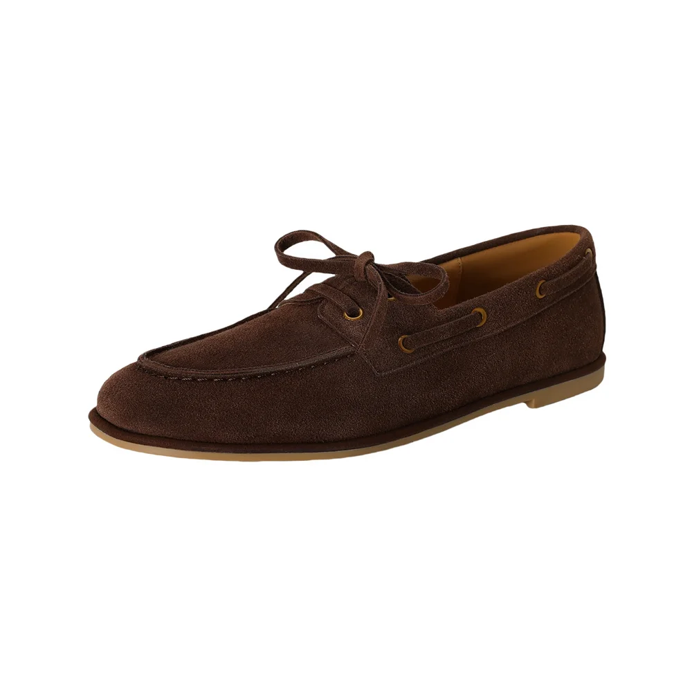 Suede leather lace-up loafers with bowtie detail - Image 8